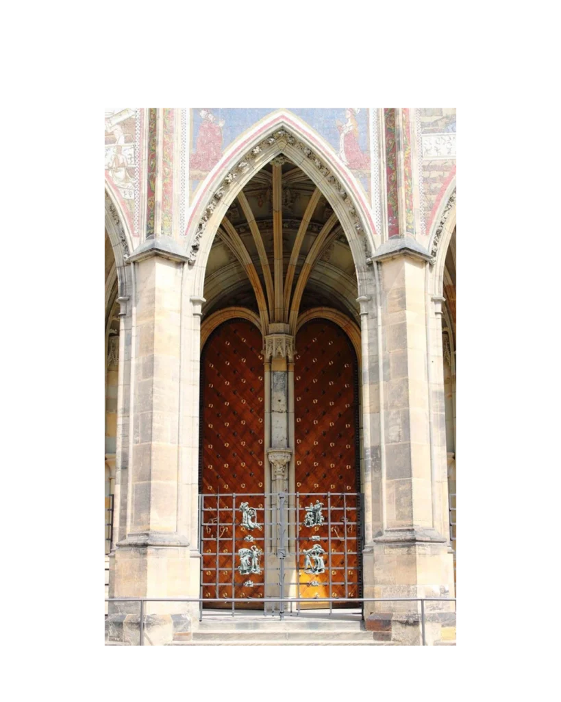 Gothic church door EX7020 MCD with diamond wood panels and ornate tracery