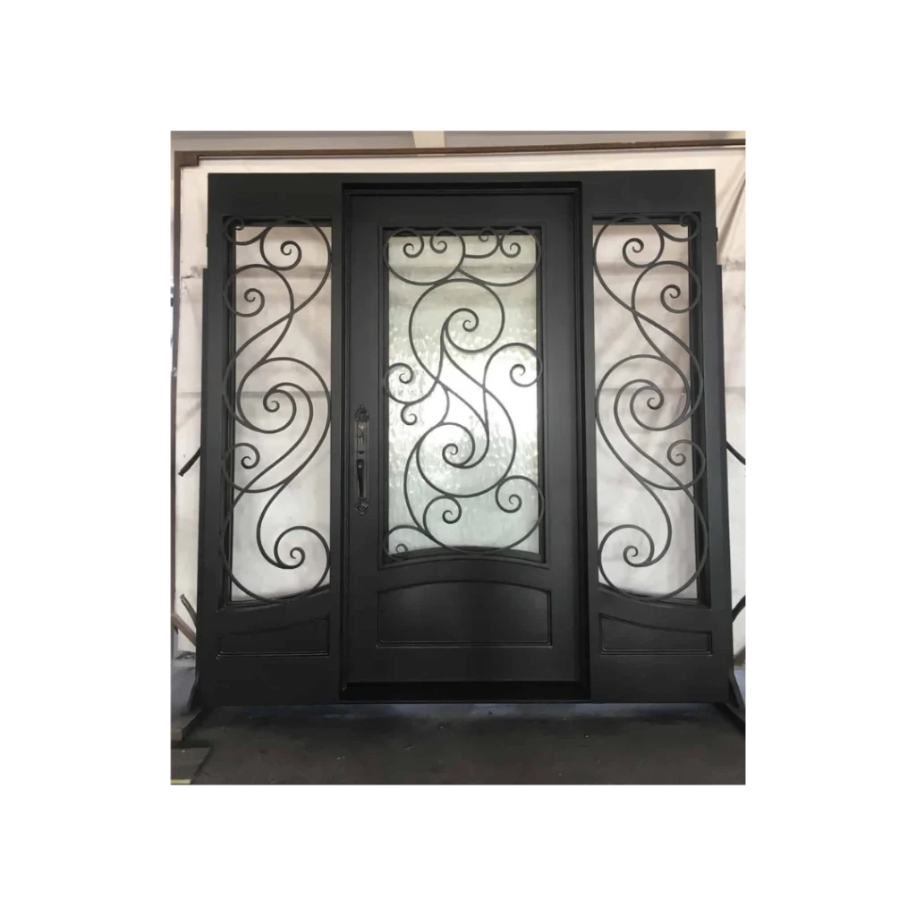 Ornate wrought iron double door with sidelights and scrollwork – EL1222 MCD