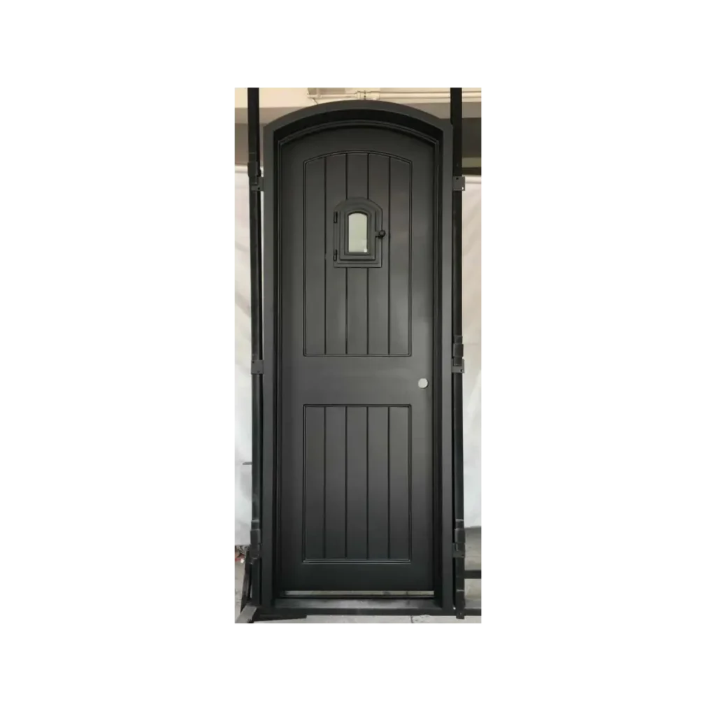 Rustic arched wrought iron door with speakeasy grill – EL1240 MCD