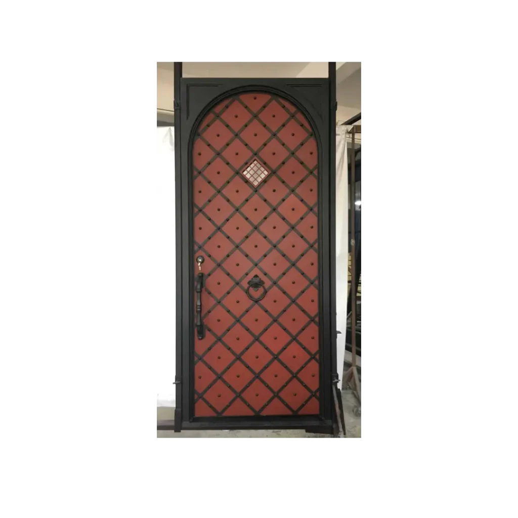 Red arched wrought iron door with diamond pattern – EL1243 MCD
