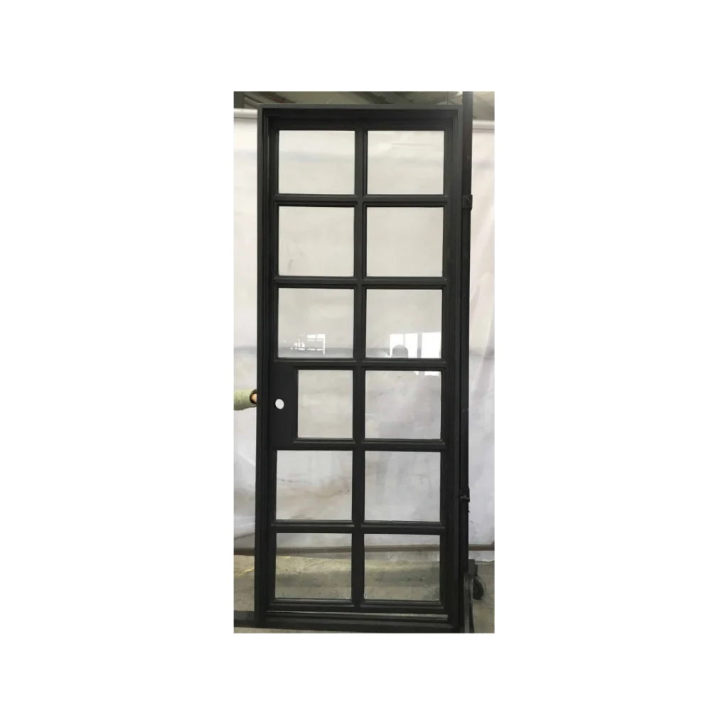 Grid lite wrought iron single door with clear glass mullions, EL1382 MCD