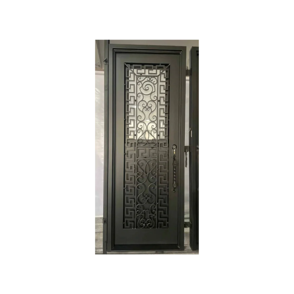 Decorative patterned grille wrought iron single door with insulated glass, EL1385 MCD