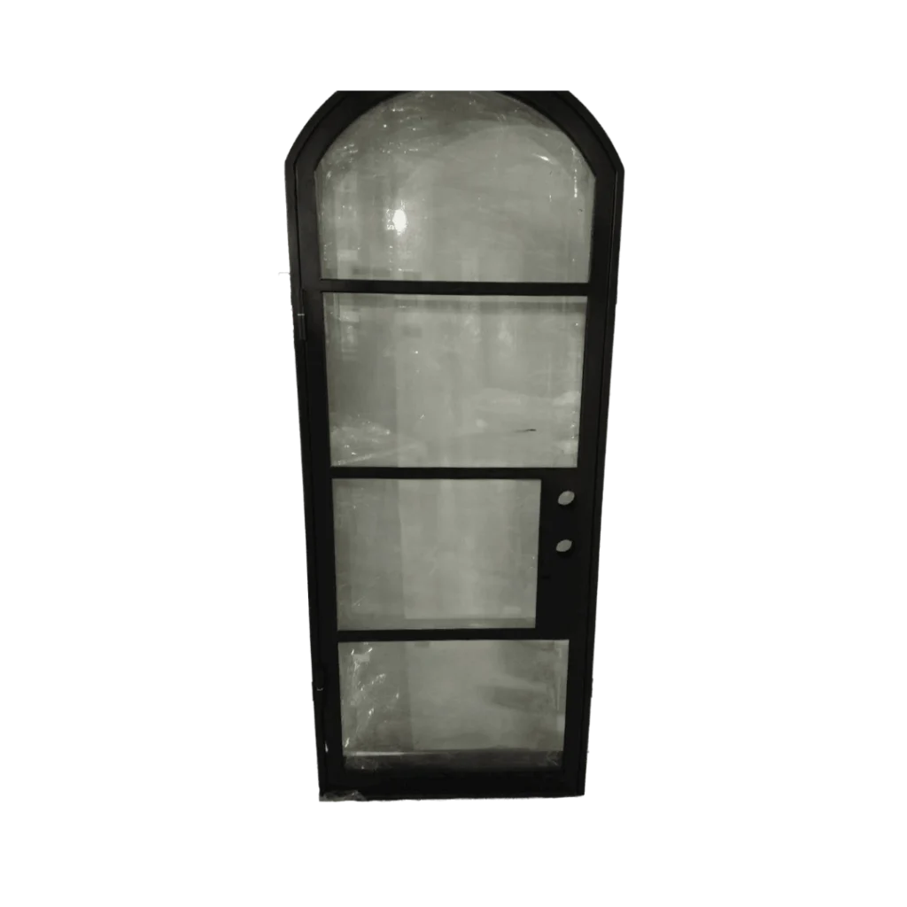 EL4094 MCD arched single wrought iron door with segmented insulated glass panels and slim steel frame