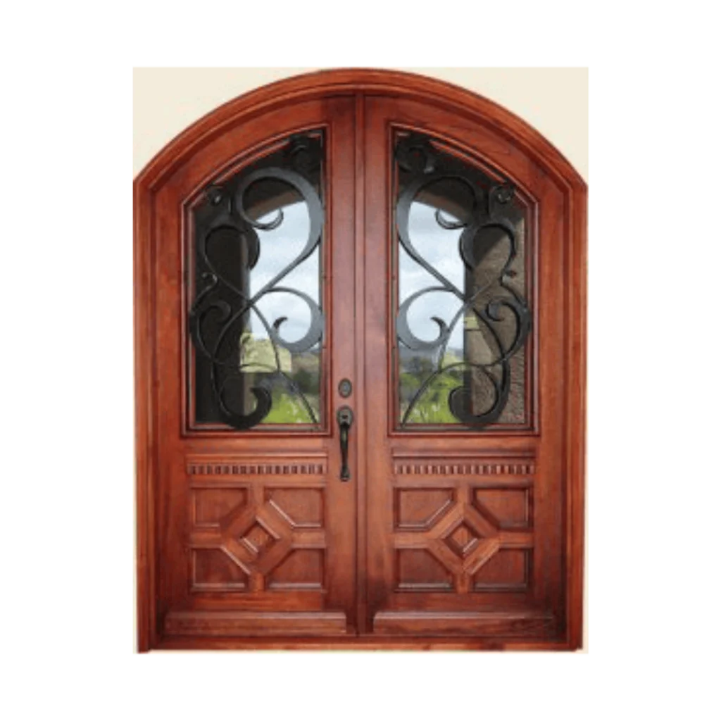 arched wood entry door iron scroll glass EH550 MCD