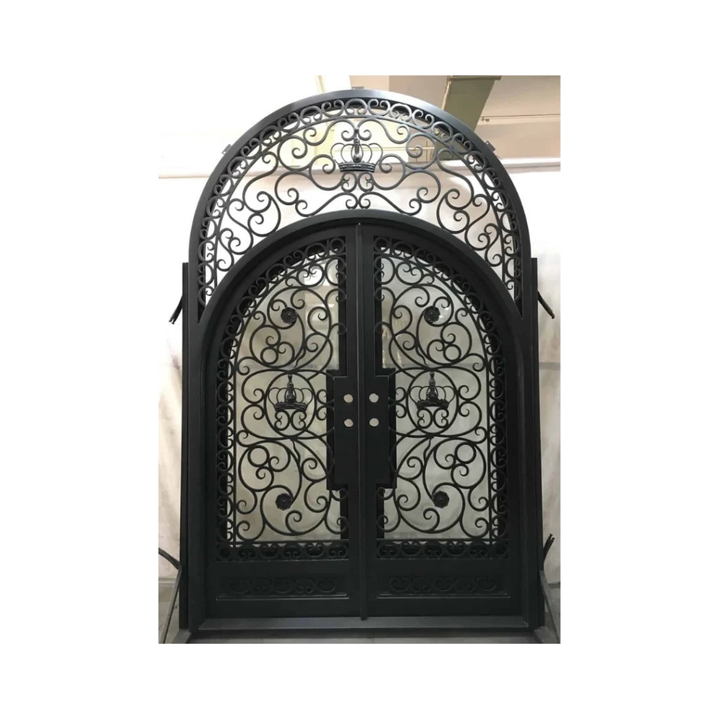 Ornate double arched wrought iron door with scrolls – EL1241 MCD