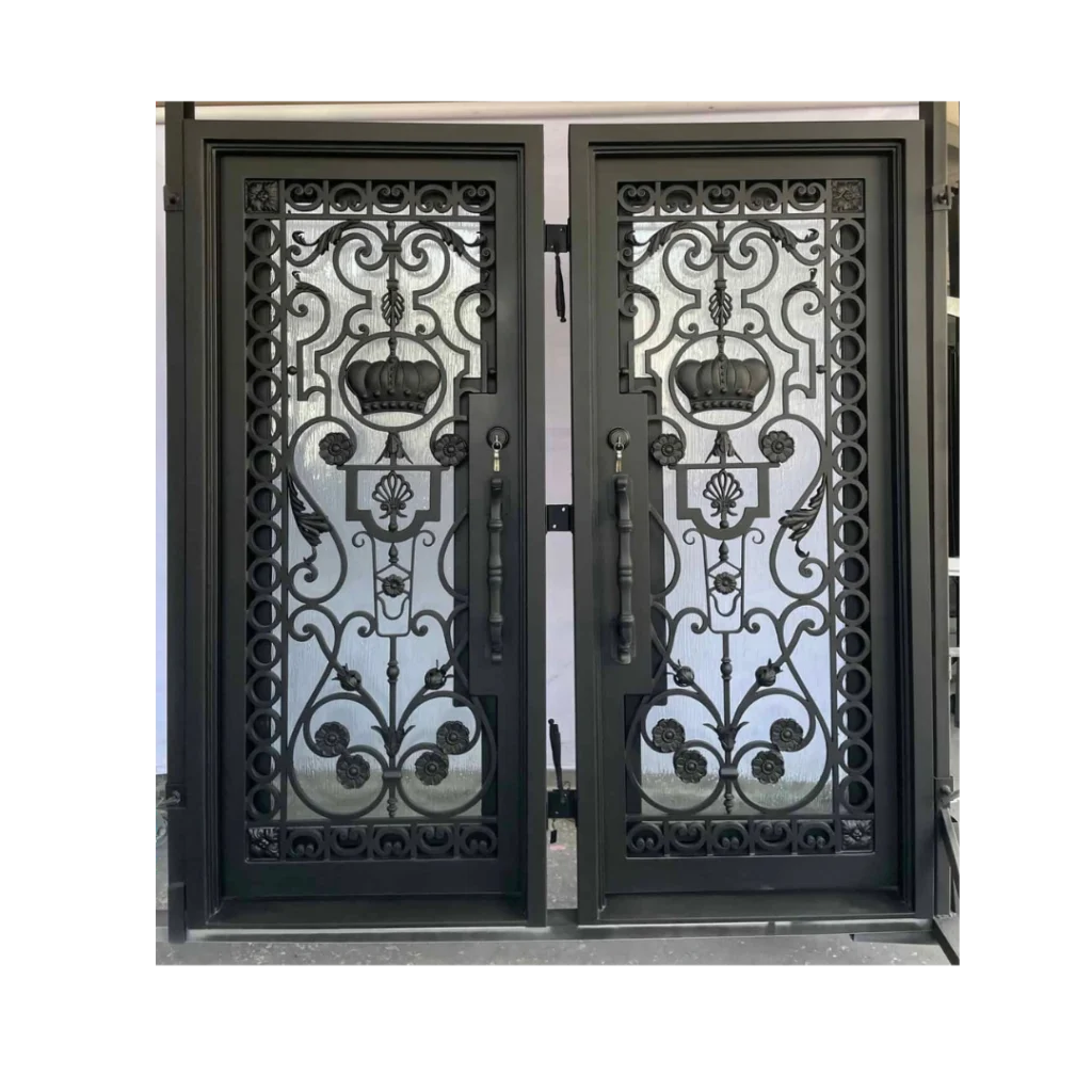 Ornate black double wrought iron door EL1264 MCD