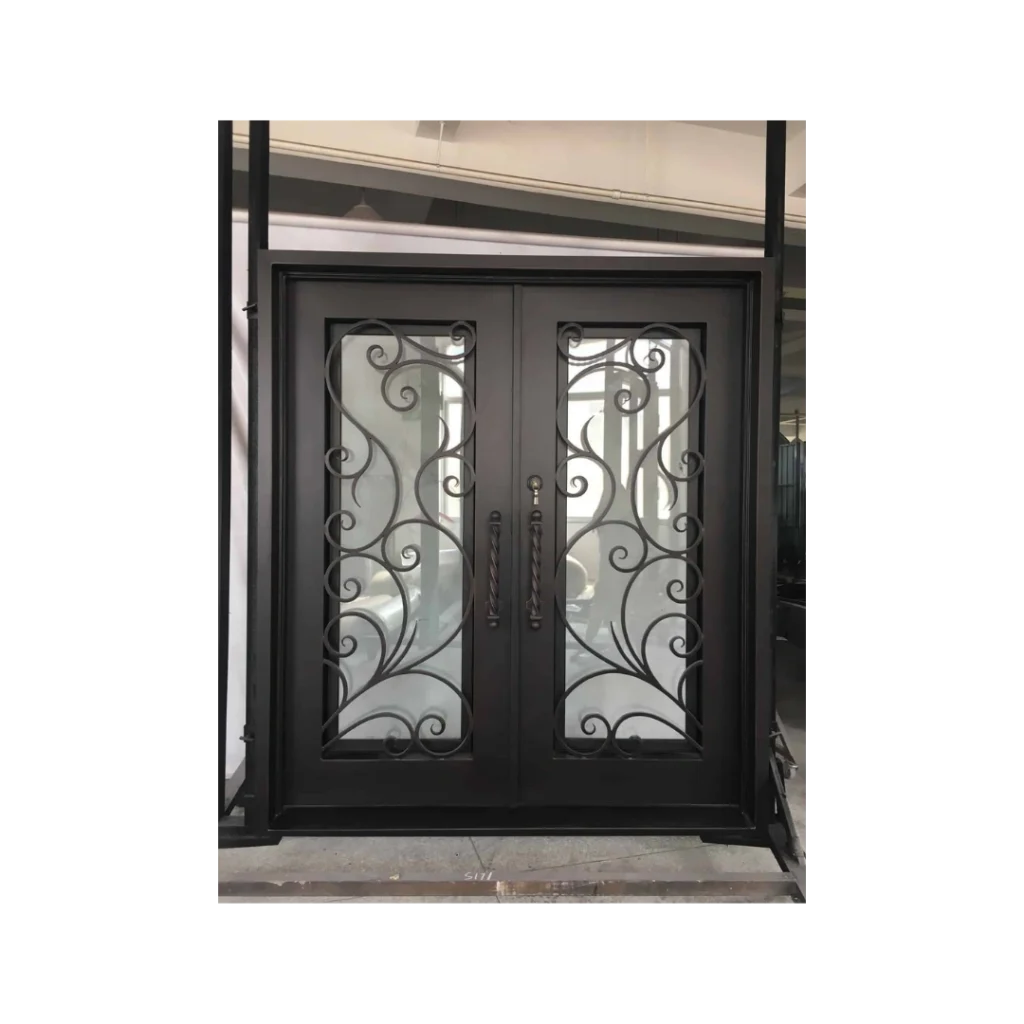 Double Wrought Iron Door Flowing Scroll Glass EL1278 MCD