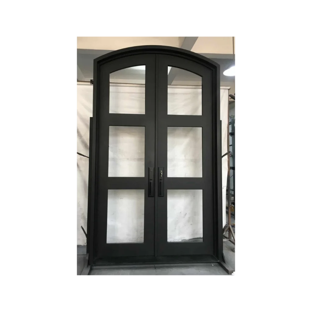 Modern arched double wrought iron door with frosted glass EL1284 MCD
