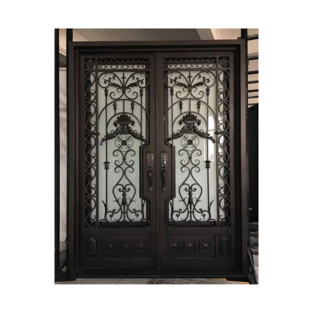 Classic double wrought iron door with ornate scrollwork panels EL1287 MCD