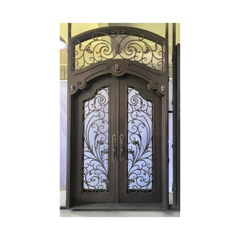 Grand arched wrought iron double door with ornate crest EL1290 MCD