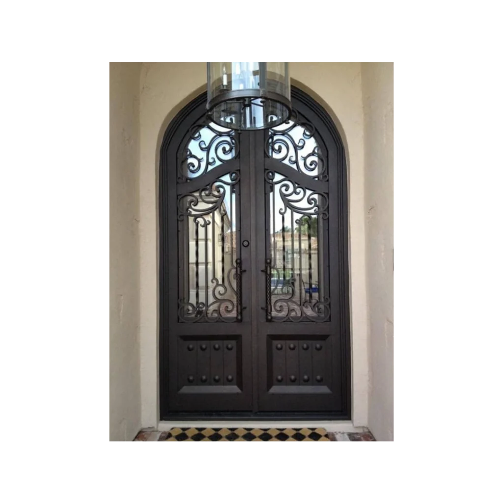 Arched wrought iron double door with lower panel base EL1302 MCD