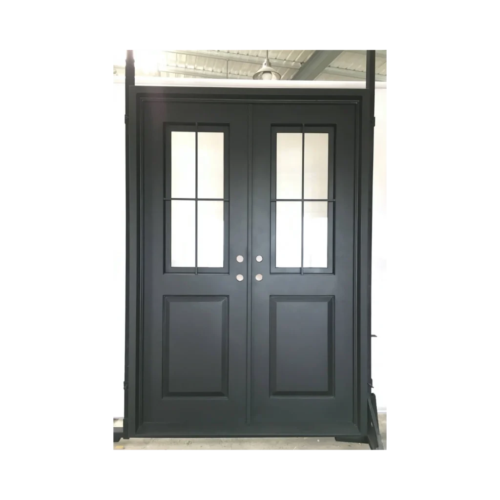 Classic wrought iron double door with upper glass panels EL1317 MCD