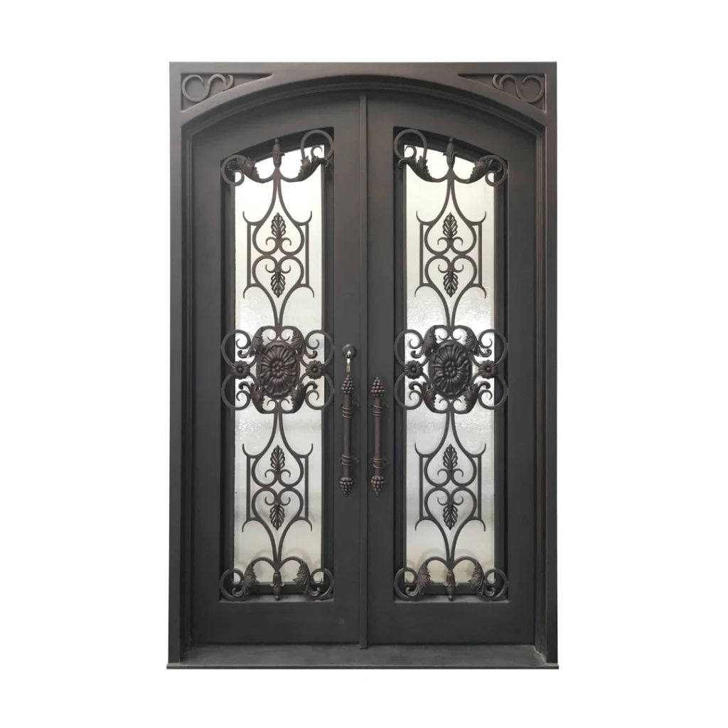 Arched wrought iron double door with scroll crest EL1323 MCD