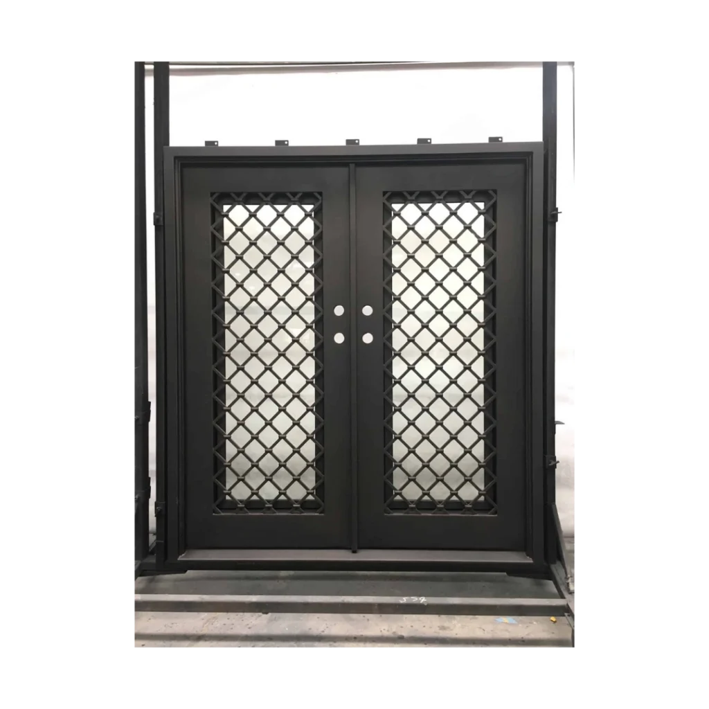 Diamond grille wrought iron double door with lattice design – EL1338 MCD
