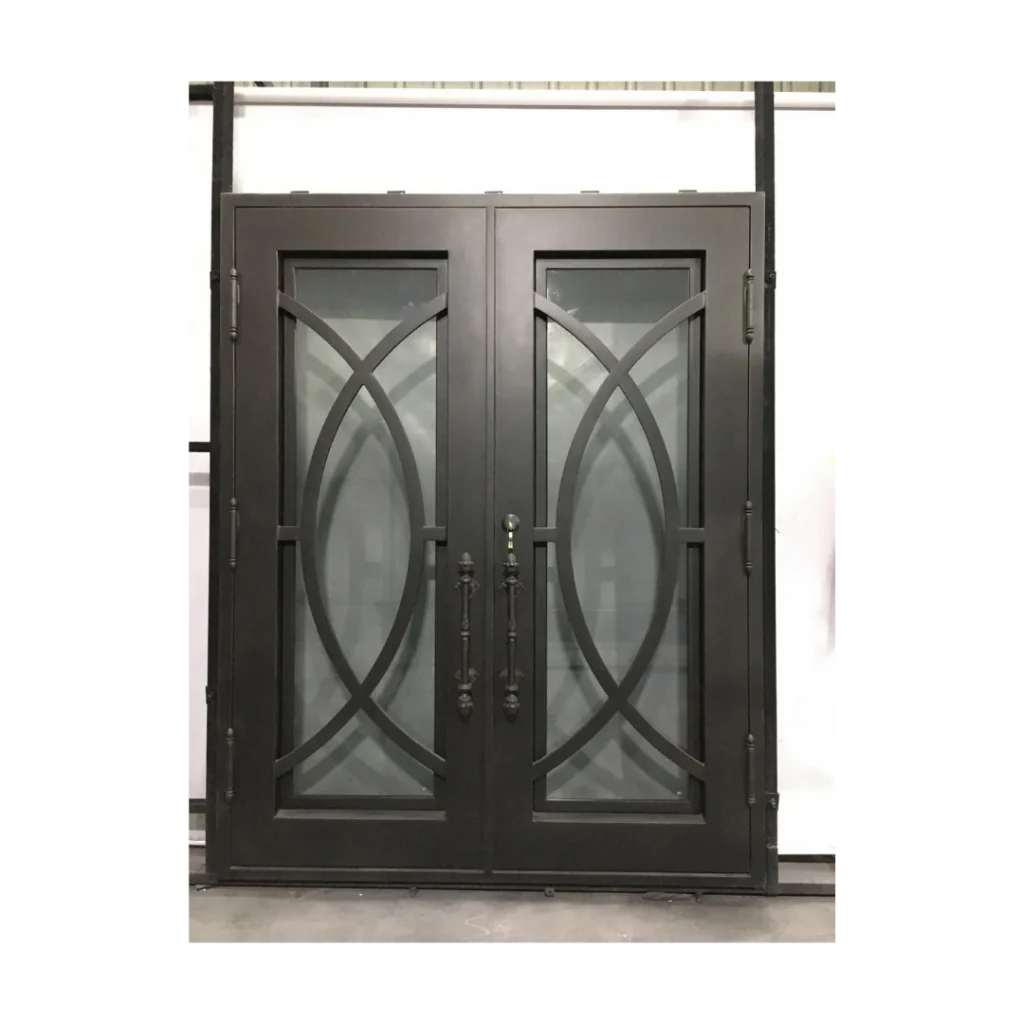 Modern wrought iron double door with frosted glass inlay - EL1353 MCD
