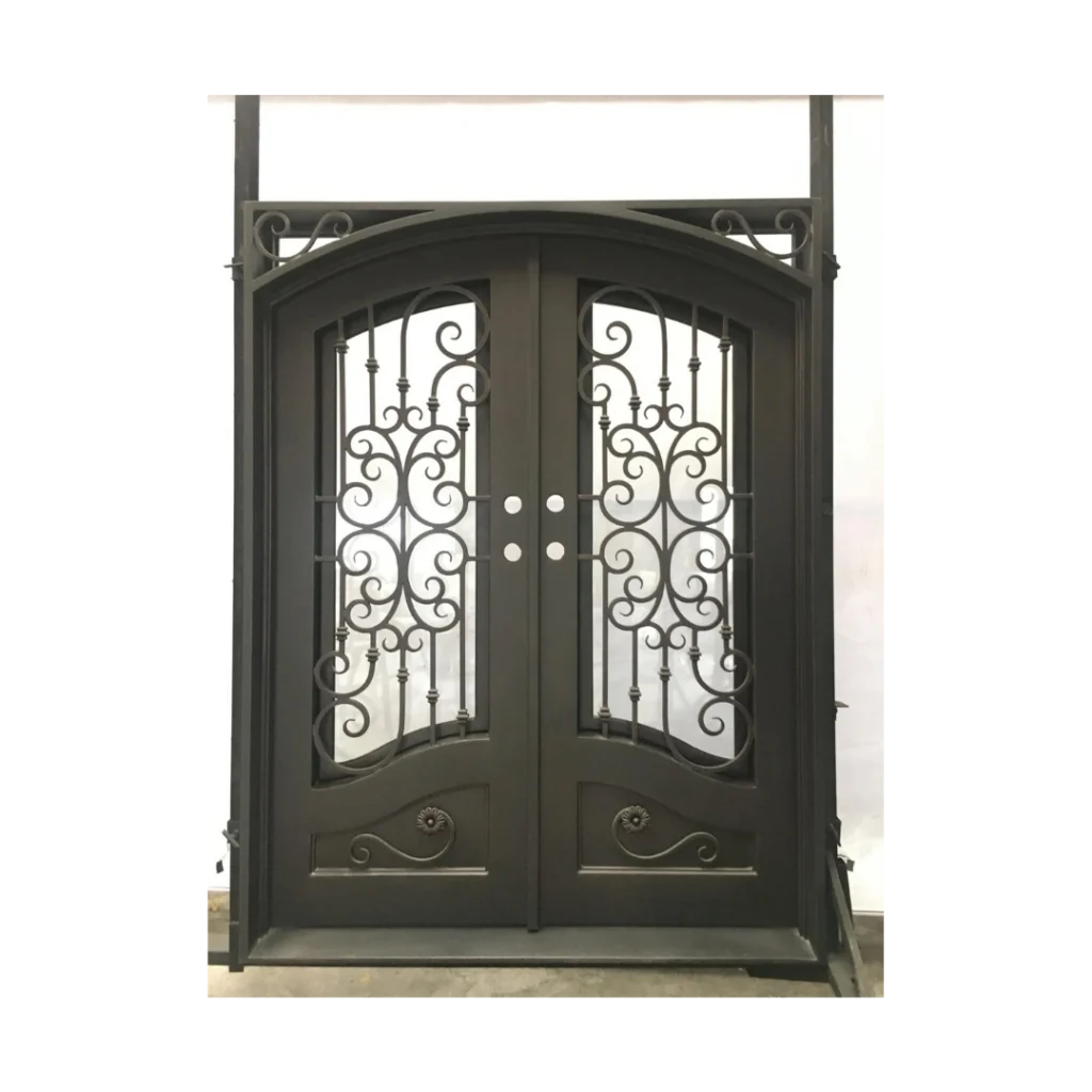 Classic arched wrought iron double door with scroll panels EL1358 MCD by Monarch Custom Doors