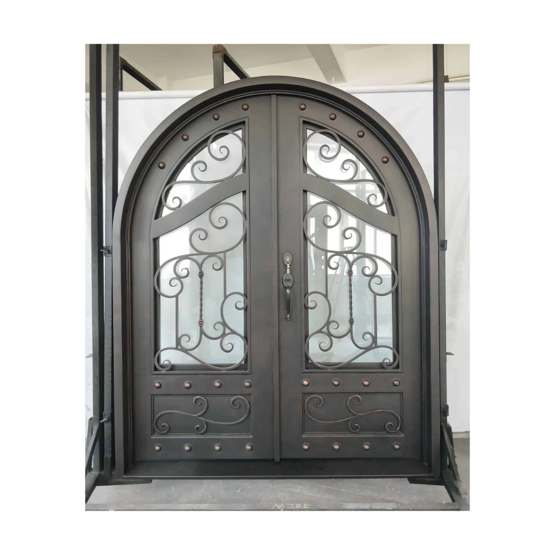 Full arch wrought iron double door with hand-forged scrollwork and clear glass, EL1395 MCD