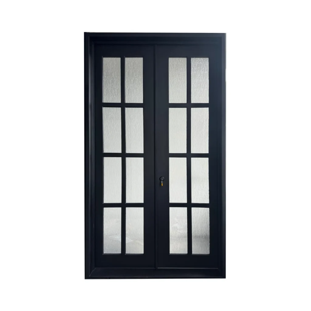 EL1455 MCD modern wrought iron double door with divided lite insulated glass panels