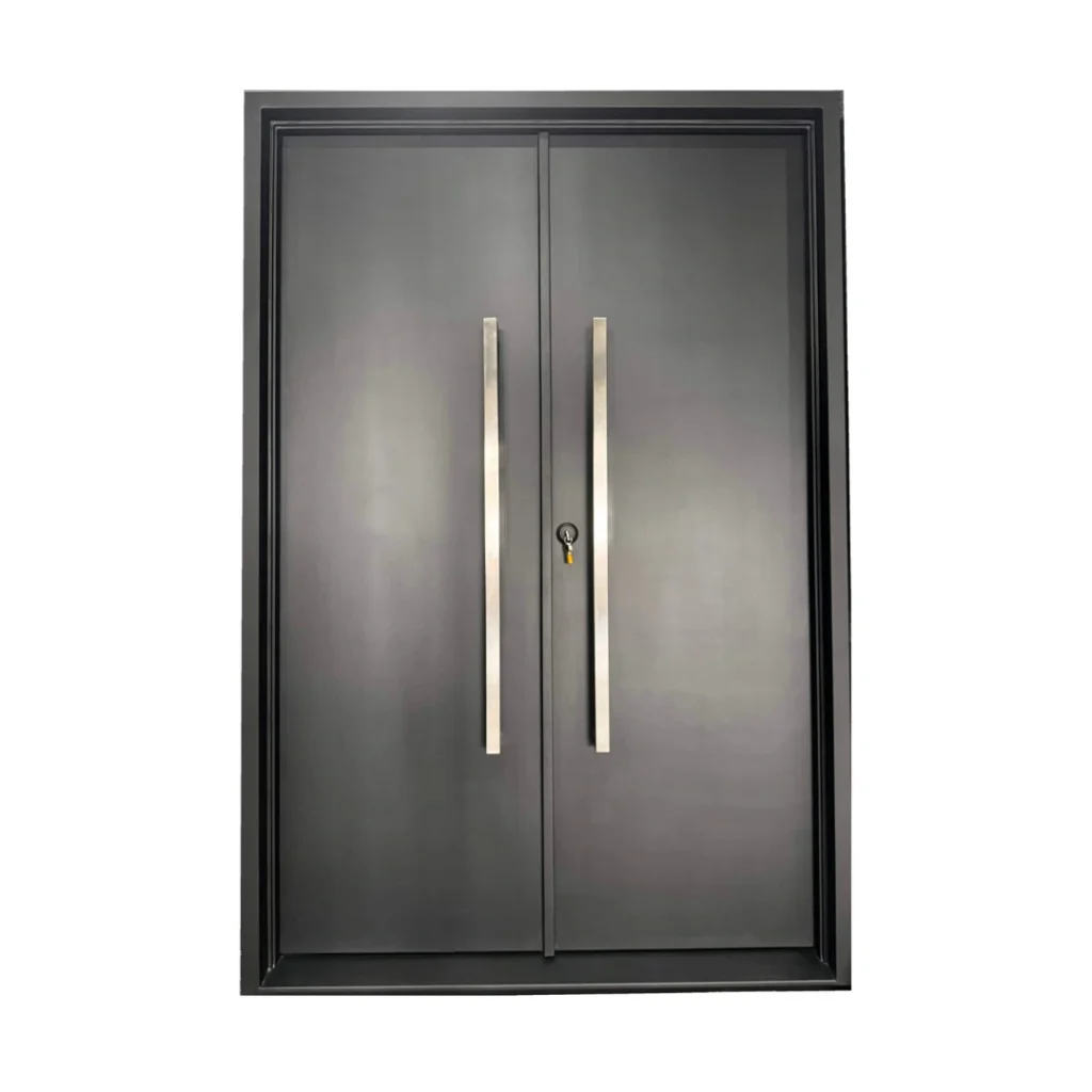 EL1467 MCD modern steel double entry door with flush panels and minimalist design