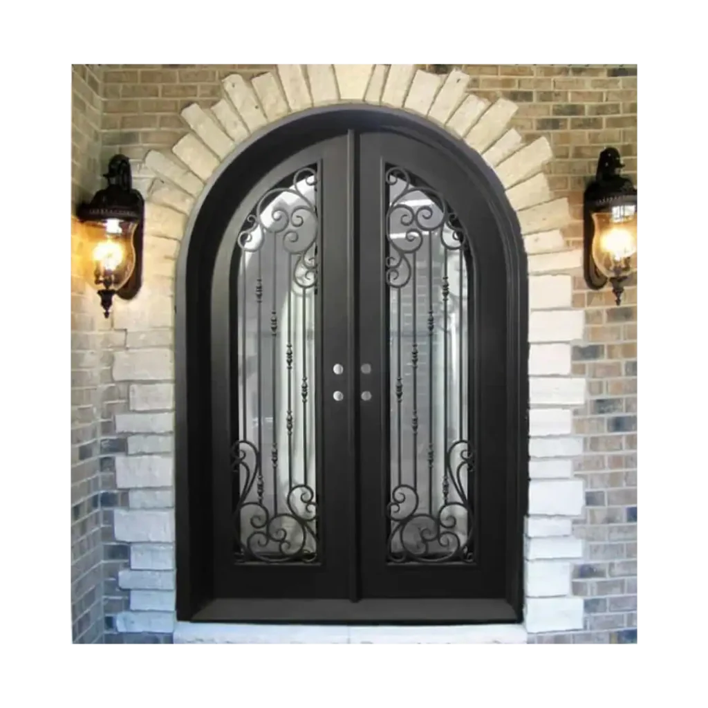 EL844 MCD classic wrought iron door with arched scroll design