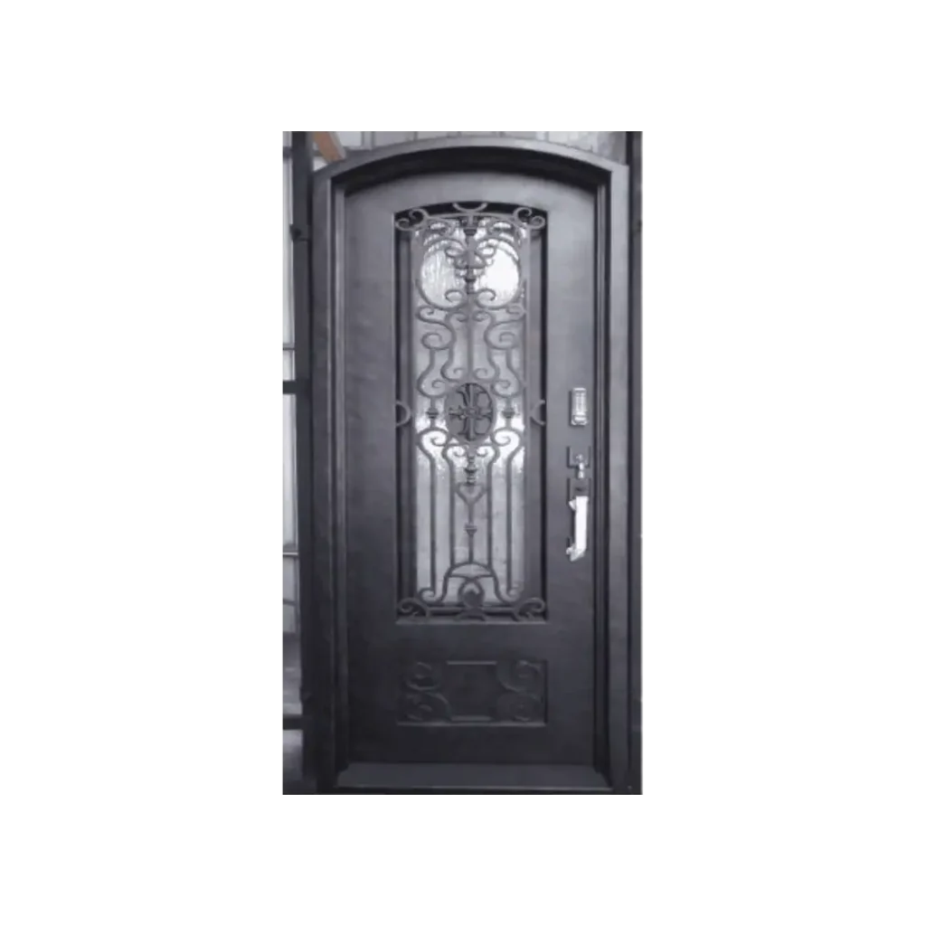 Wrought iron door EL978 MCD single with raised scrolls, strong and elegant.