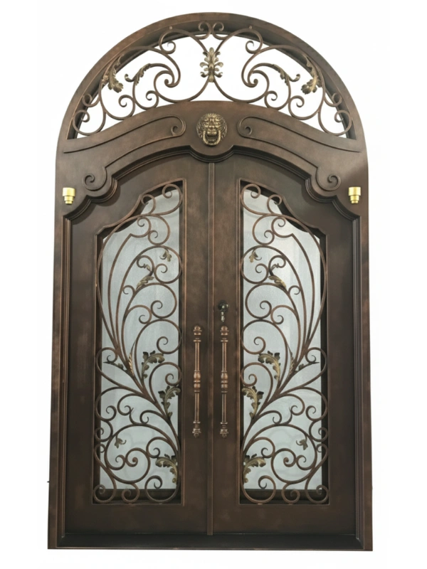 Ornate Arched Transom Custom Wrought Iron Door EL1046 MCD
