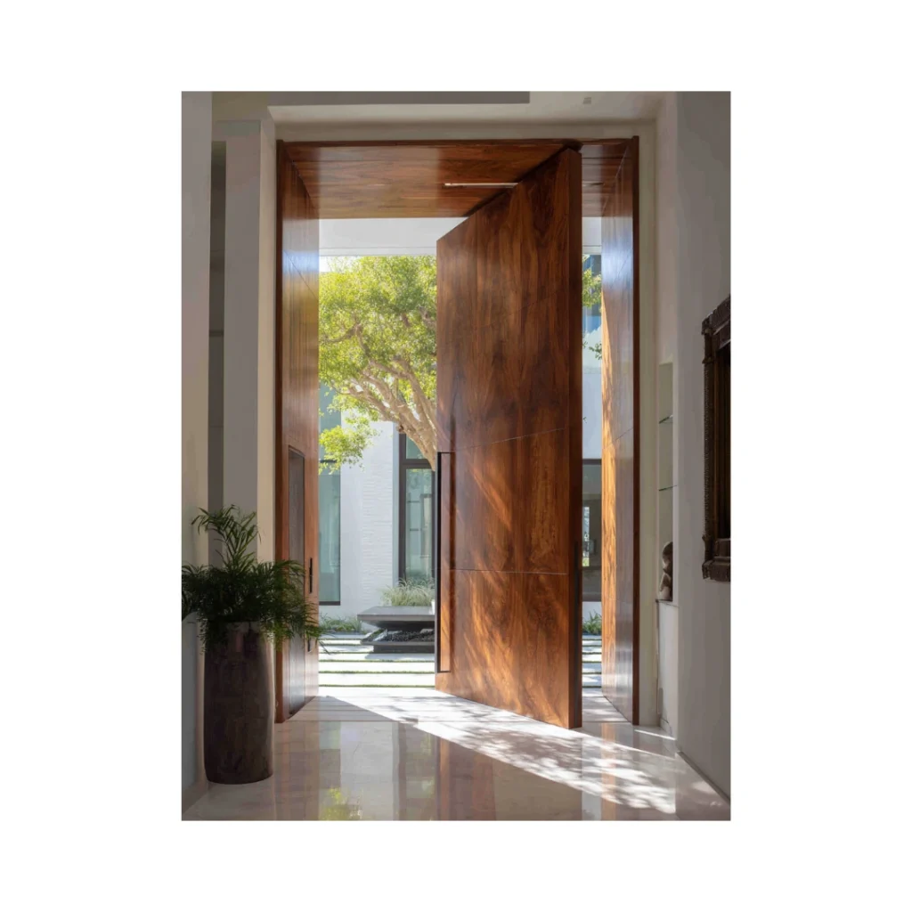 Modern pivot hand-crafted wood door HC518 MCD custom hardwood design
